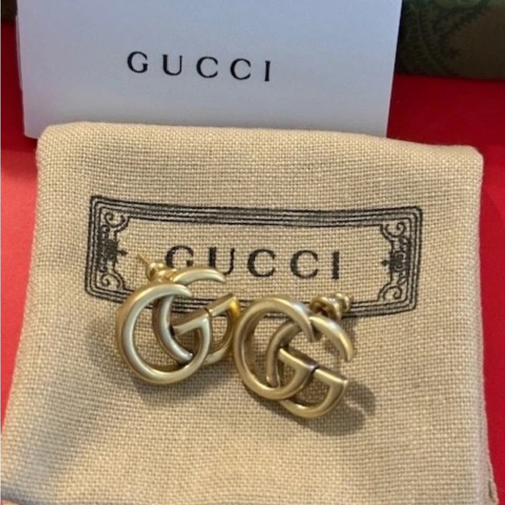 Gucci Gold GG Marmont Antique Gold Earrings